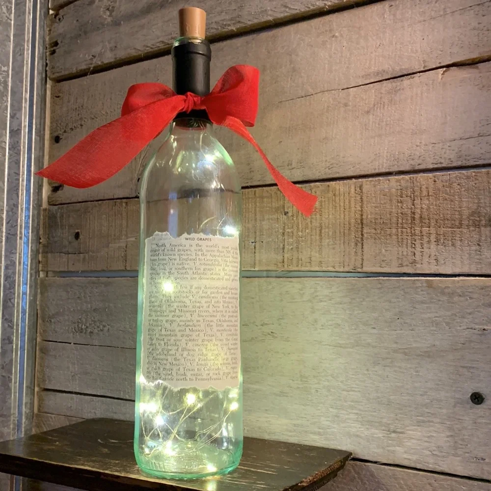 Hand Crafted, upcycled decoupage Wine Bottle lantern on wild grapes